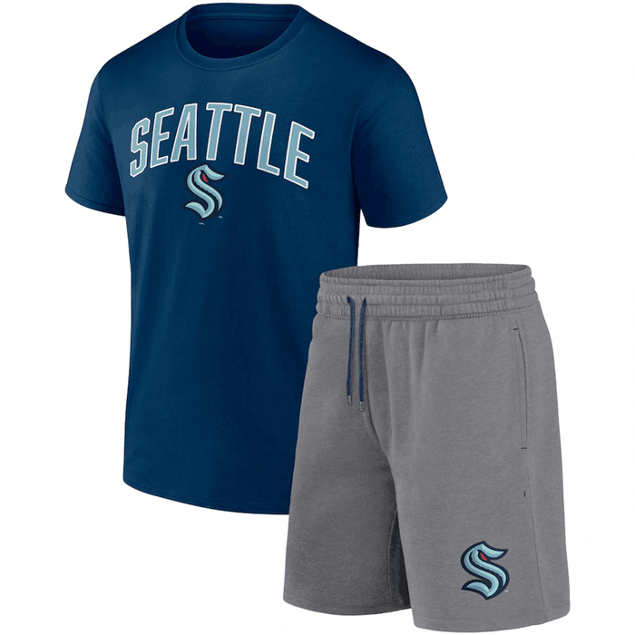 Men's Seattle Kraken Navy/Heather Gray Arch T-Shirt & Shorts Combo Set